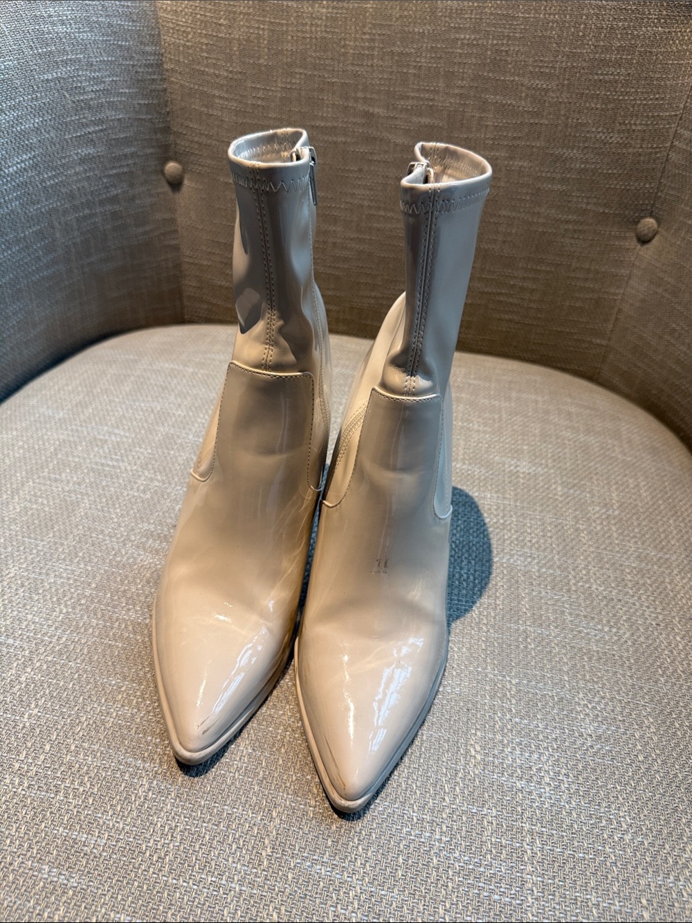 Steve Madden Nude Patent Pointed-Toe Stretch Ankle Boots